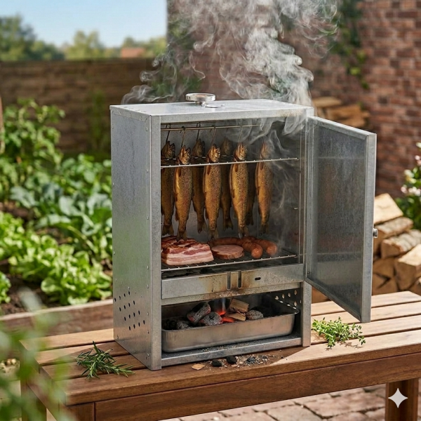Peetz Räucherofen Smoker verzinkt Räucherschrank Fisch Fleisch Tür 75x39x28cm
