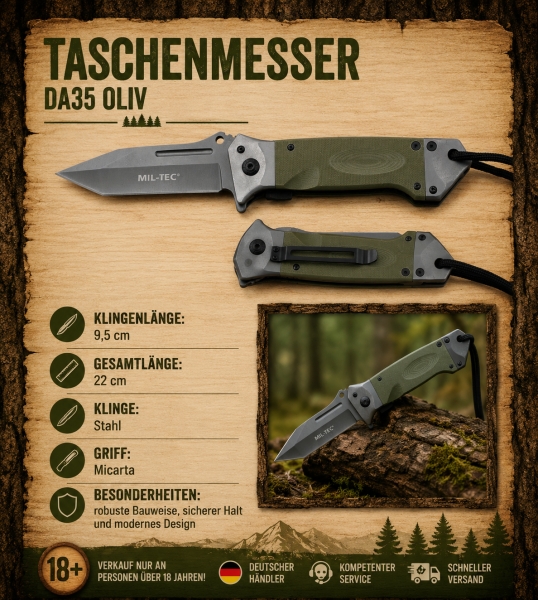 Taschenmesser DA35 Oliv Klappmesser Micarta Griff Outdoor Camping Messer