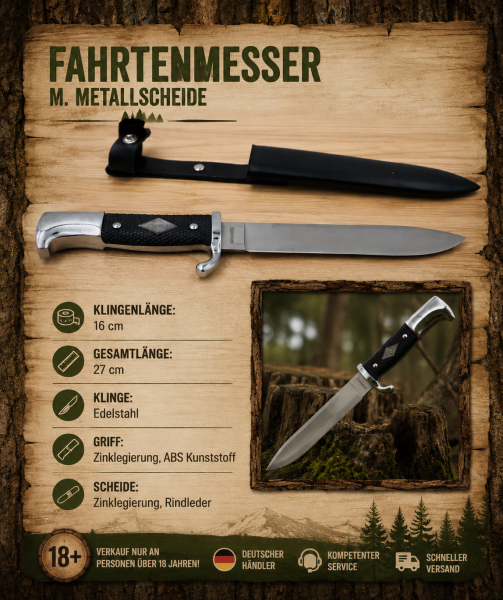 Fahrtenmesser 27cm Jagdmesser Outdoor Messer mit Metallscheide Bushcraft