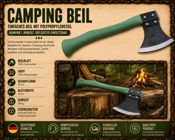 Campingbeil Axt Outdoor Beil Holz Hacken Garten 29cm Mil-Tec Oliv Grün robust