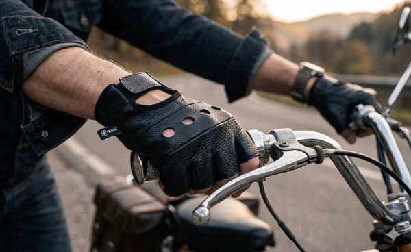 Biker Handschuhe fingerlose Lederhandschuhe echt Leder schwarz Motorrad M-XXL