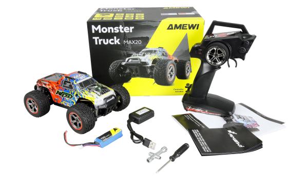 Amewi MAX20 Monstertruck Brushed 4WD 1:20 RTR blau/orange RC Spielzeug RC Auto