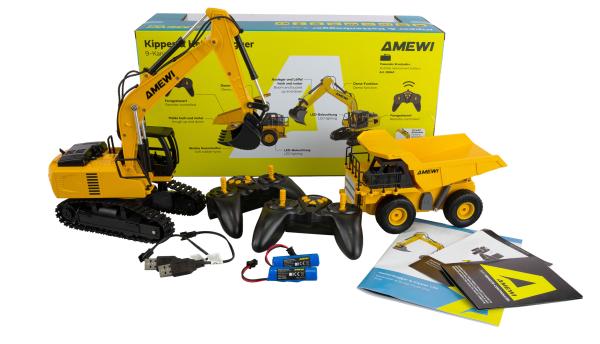 Amewi 2-in-1 Set Kipper & Kettenbagger 9-Kanal 1:24 RTR RC Spielzeug RC Auto