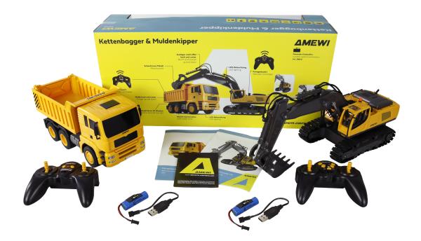 Amewi 2-in-1 Set Kettenbagger & Muldenkipper 1:18 RTR RC Spielzeug RC Auto