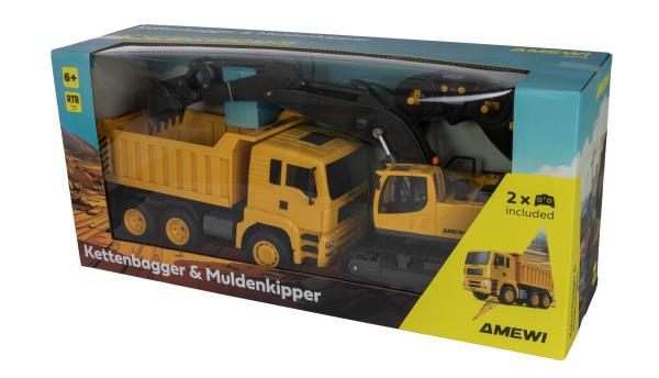 Amewi 2-in-1 Set Kettenbagger & Muldenkipper 1:18 RTR RC Spielzeug RC Auto