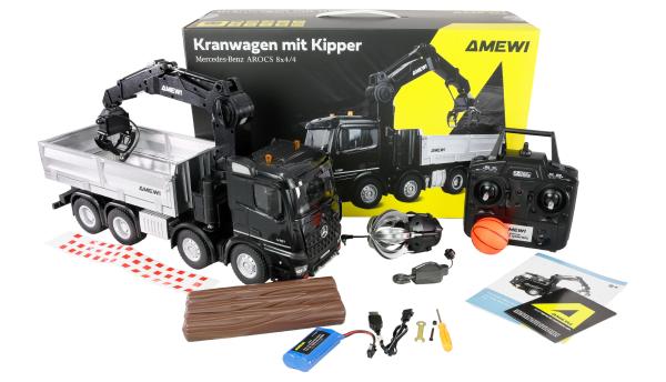 Amewi Mercedes-Benz Arocs Kranwagen mit Kipper 8x4/4 4WD 1:18 RTR RC Spielzeug RC Auto