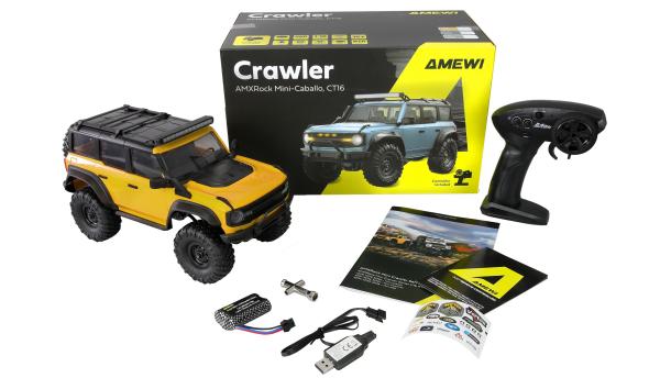 Amewi AMXRock Mini-Caballo Scale Crawler 4WD 1:16 RTR gelb RC Spielzeug RC Auto