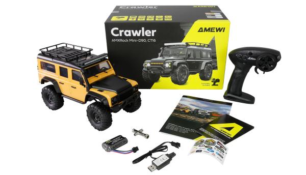 Amewi AMXRock Mini-D90 Scale Crawler 4WD 1:16 RTR gelb RC Spielzeug RC Auto