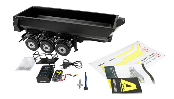 Amewi Dreiachs-Sattelauflieger mit Kippmulde aus Metall 1:14 schwarz RC Spielzeug RC Auto
