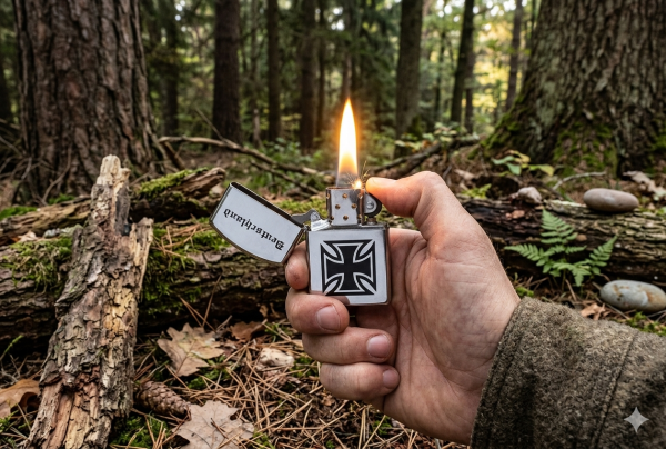 Sturmfeuerzeug Benzinfeuerzeug Survival Outdoor Camping Metall Chrom Deutschland
