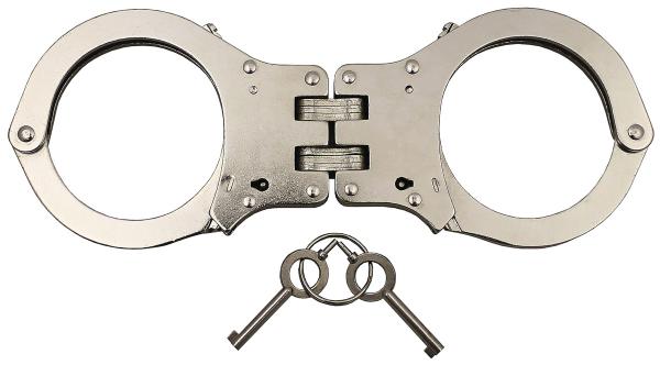 Handschellen mit Gelenk Double-Lock Stahl Fesseln Security 2 Schlüssel Silber