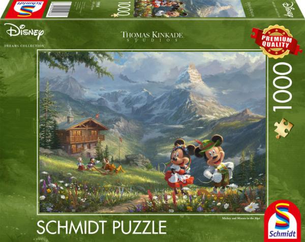 Schmidt Spiele Disney, Mickey & Minnie in den Alpen - 1000 Teile Puzzle (Thomas Kinkade)