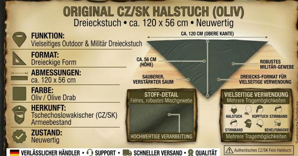 Original CZ SK Halstuch Oliv Dreieckstuch 120 x 56 cm Military Bandana Neuwertig