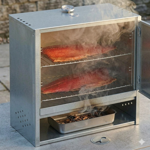 Peetz Räucherofen Smoker verzinkt Räucherschrank Fisch Fleisch Tür 50x60x28cm