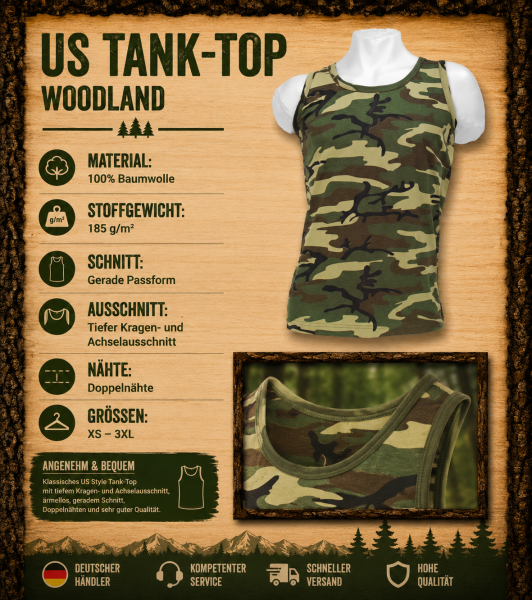 US Tank Top Woodland BW 100% Baumwolle Herren Muskelshirt Army XS-3XL
