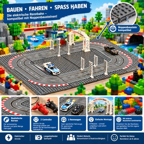 Elektrische Autorennbahn Bausteine Kompatibel Klemmbausteine 2 Autos Controller