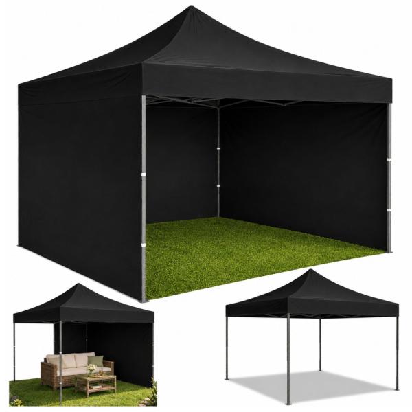 Profi Faltpavillon 3x3m STAHLGESTELL Wasserdicht 420D Expresszelt Schwarz