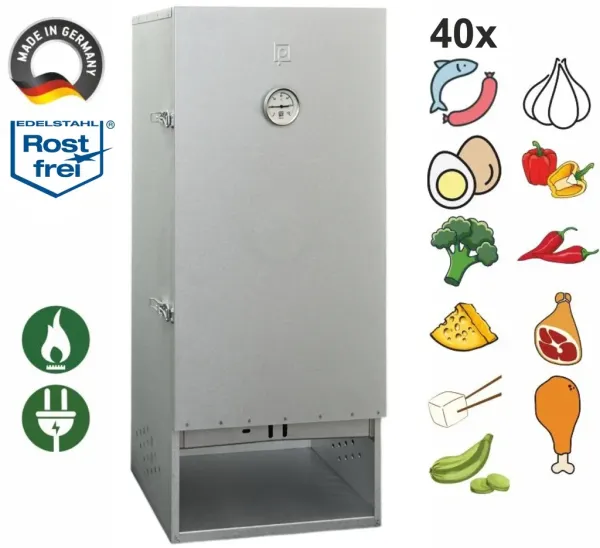 Peetz isolierter Räucherofen Edelstahl Räucherschrank 120x39x28cm Fleisch Fisch 