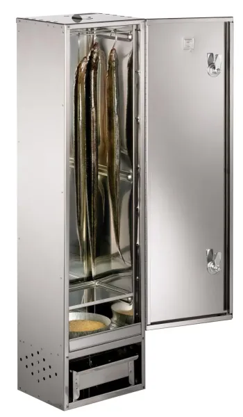 Peetz Edelstahl Räucherofen doppelwandig Schrank Fisch Fleisch 100x26x21cm Tür