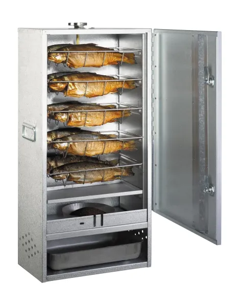 Peetz Edelstahl Räucherofen doppelwandig Schrank Fisch Fleisch 85x39x28cm Tür