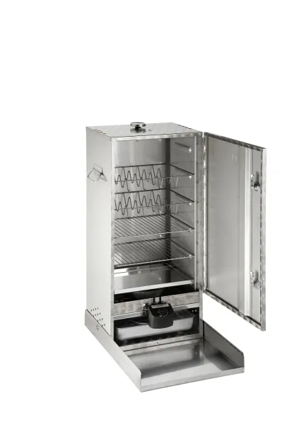 Peetz Edelstahl Räucherofen doppelwandig Schrank marmoriert 85x39x28cm Tür
