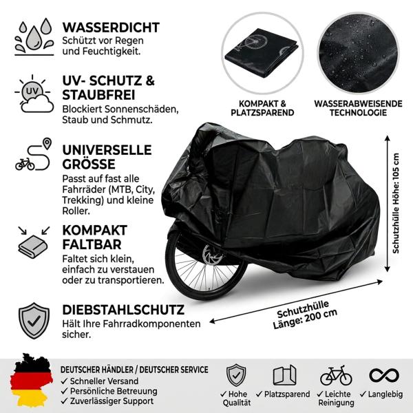 Fahrradabdeckung Wasserdicht 200x105cm Fahrrad Garagen Plane Roller Schutzhülle