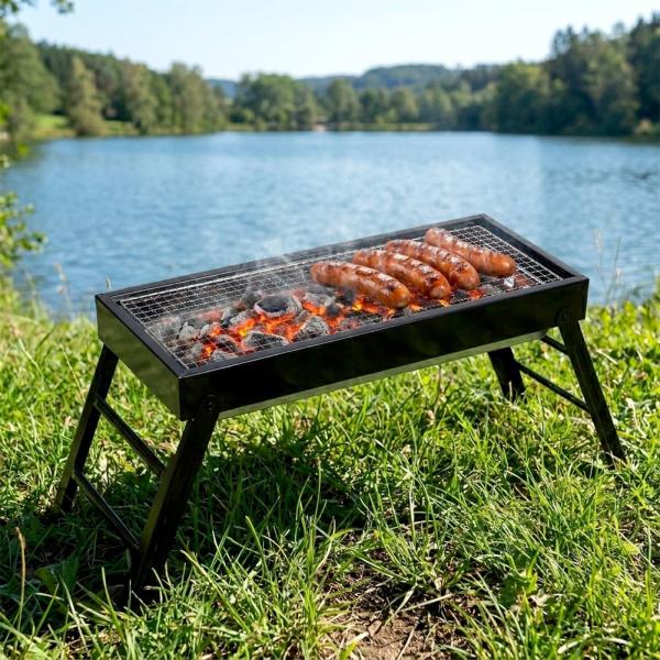 Holzkohlegrill Klappgrill Campinggrill BBQ Grill tragbar faltbar 77cm Reisegrill