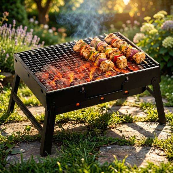 Holzkohlegrill Grill Klappgrill Koffergrill Campinggrill Tragbar BBQ 40cm Angeln