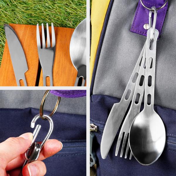 Outdoor Campingbesteck Set Edelstahl Reisebesteck Karabiner Camping Besteck