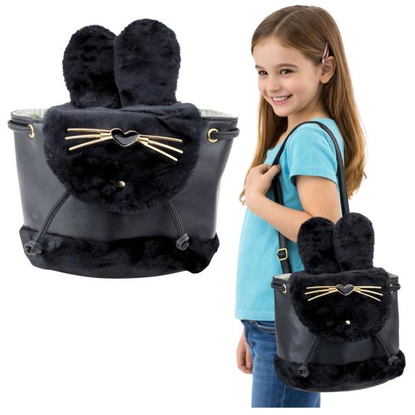 Lean Kinderrucksack Plüschohren Verstellbarer Riemen Schwarz 22cm 4L Rucksack
