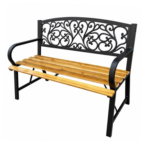 Gartenbank Parkbank für Terrasse Garten Metall Holz 2.5-Sitzer 118 cm Sitzbank