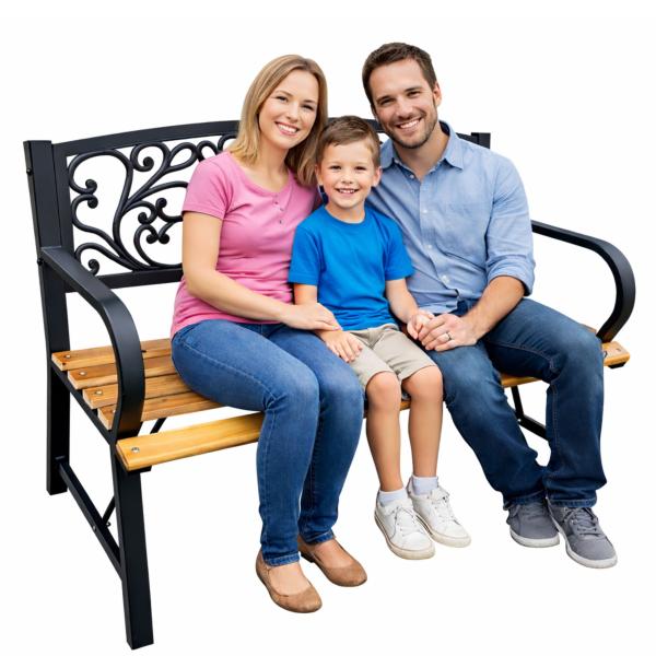 Gartenbank Parkbank für Terrasse Garten Metall Holz 2.5-Sitzer 118 cm Sitzbank