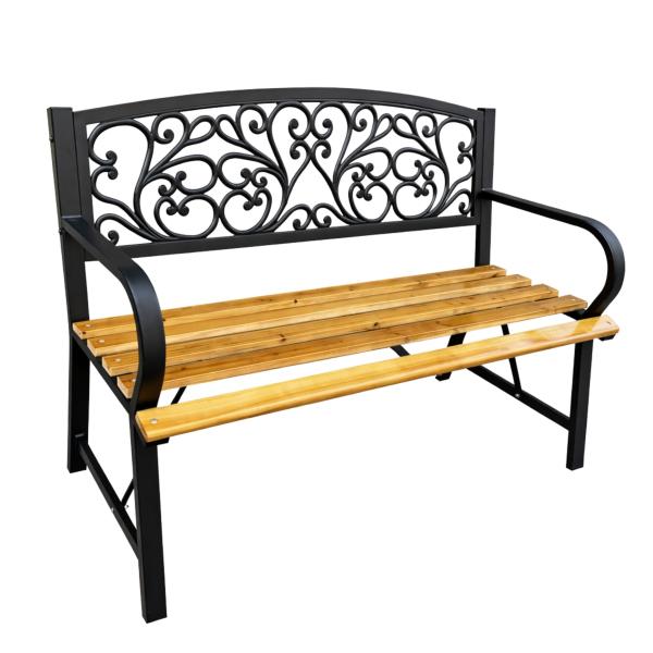 Gartenbank Parkbank für Terrasse Garten Metall Holz 2.5-Sitzer 118 cm Sitzbank