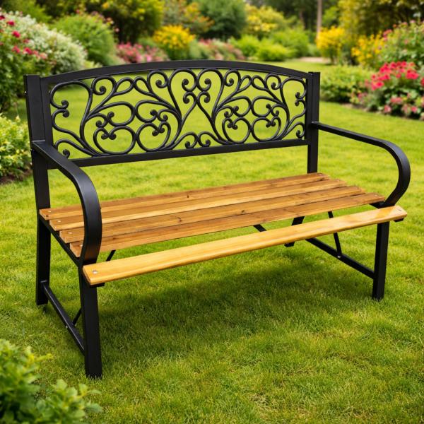 Gartenbank Parkbank für Terrasse Garten Metall Holz 2.5-Sitzer 118 cm Sitzbank