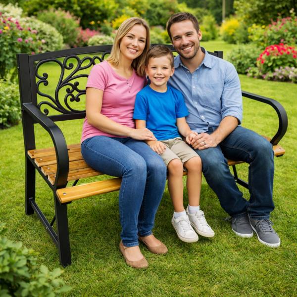 Gartenbank Parkbank für Terrasse Garten Metall Holz 2.5-Sitzer 118 cm Sitzbank