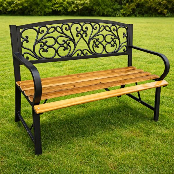 Gartenbank Parkbank für Terrasse Garten Metall Holz 2.5-Sitzer 118 cm Sitzbank