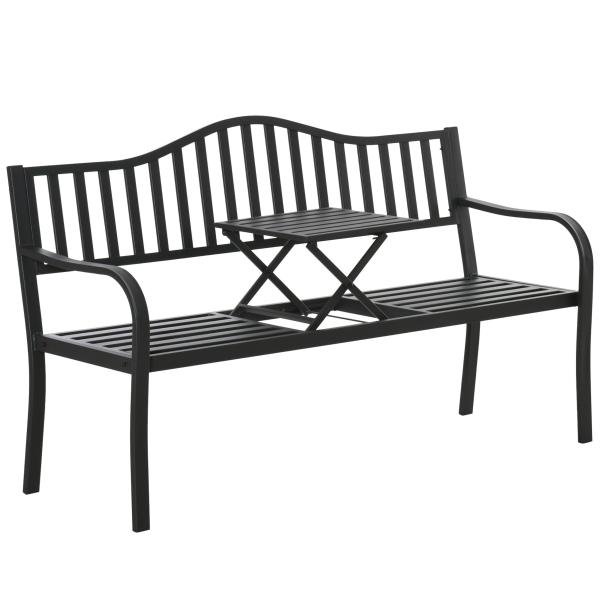 Gartenbank Terrasse Garten Metall 3 Sitzplätze Schwarz 150 cm mit Tisch Parkbank