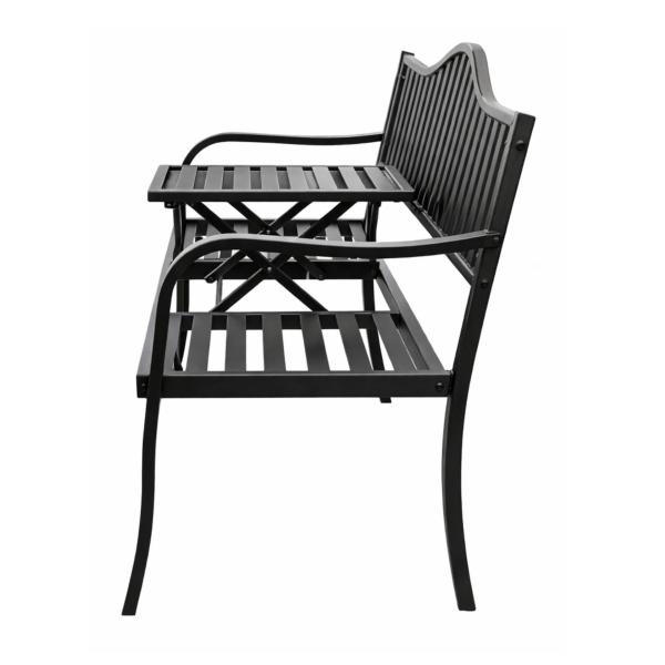 Gartenbank Terrasse Garten Metall 3 Sitzplätze Schwarz 150 cm mit Tisch Parkbank