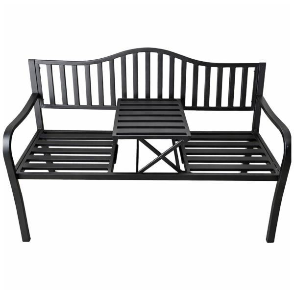 Gartenbank Terrasse Garten Metall 3 Sitzplätze Schwarz 150 cm mit Tisch Parkbank