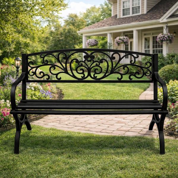 Gartenbank Sitzbank Terrasse Metall 2.5-Sitzer Gartenmöbel schwarz 127 cm schick