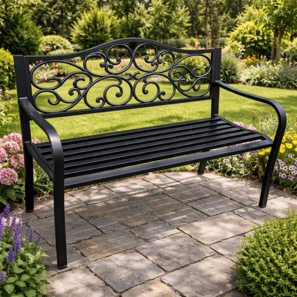 Gartenbank Terrasse Metall 3-Sitzer Parkbank robust schwarz 127 x 60 x 89 cm