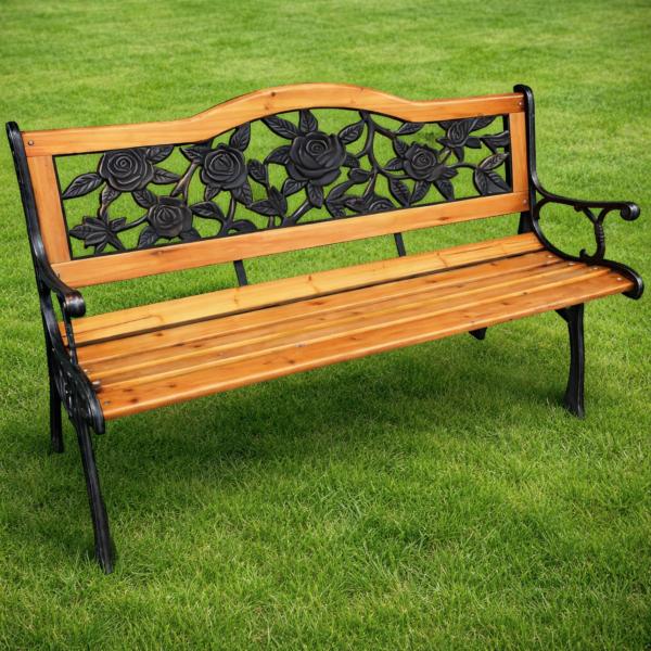Gartenbank Parkbank Holz Metall Gartenmöbel Rückenlehne 2.5 Sitzer Sitzbank NEU