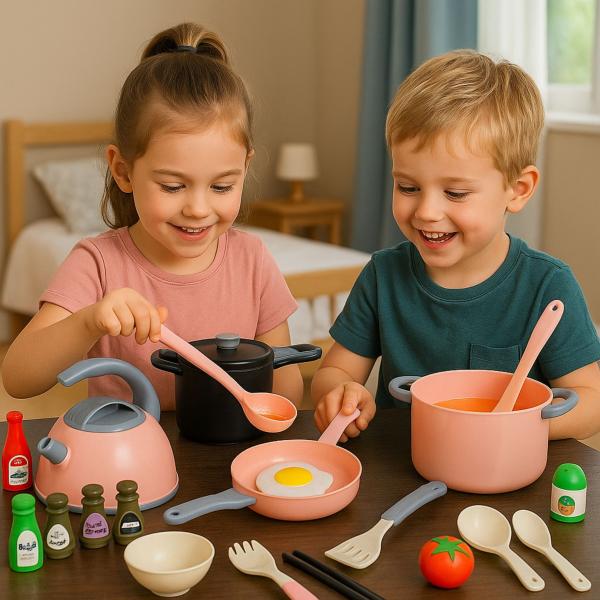 Lean Küchenset Töpfe Kochzubehör Lebensmittel Rosa 32-teilig Spielset Küche