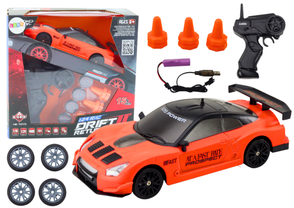 Lean Ferngesteuerter Sportwagen R/C 1:24 Orange mit austauschbaren Rädern RC-Fahrzeug