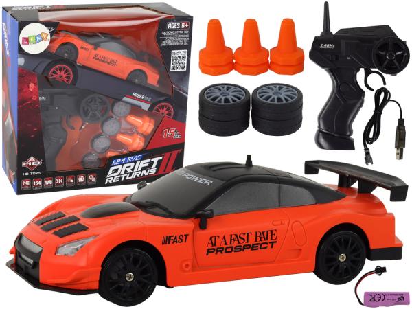 Lean Ferngesteuerter Sportwagen R/C 1:24 Orange mit austauschbaren Rädern RC-Fahrzeug