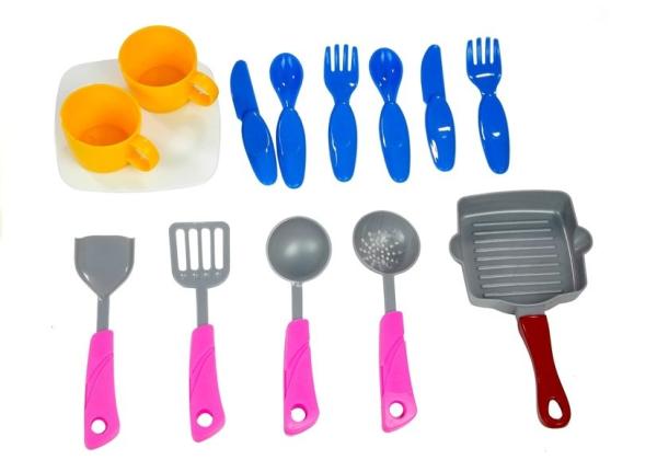 Lean Spüle Küche mit Zubehör Pfanne Becher Löffel Teller für Kinder Spielset