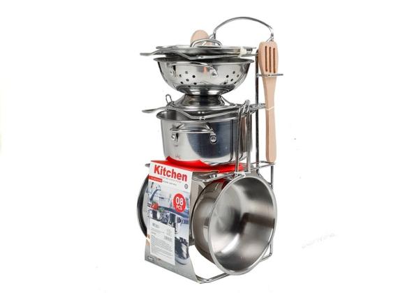 Lean Töpfe und Pfannen aus rostfreiem Stahl Miniatur 8-tlg Spielset Küche