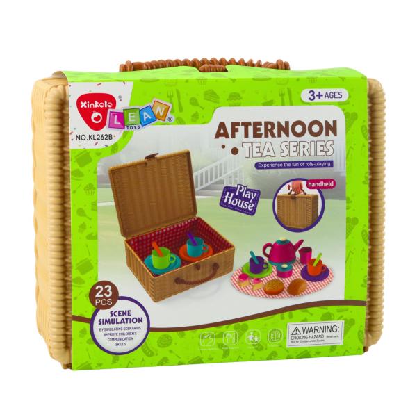 Lean Teeservice im Korb, Tassen, Teller, Süßigkeiten, 23-teilig.  Spielset Küche