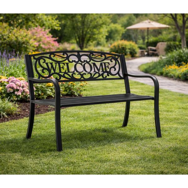 Gartenbank Sitzbank Terrasse Welcome Metall 3-Sitzer Schwarz 127 cm robust 