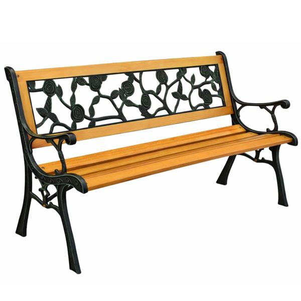Gartenbank aus Holz Metall Parkbank Rosenmotiv Sitzbank Gartenmöbel 2.5 Sitzer